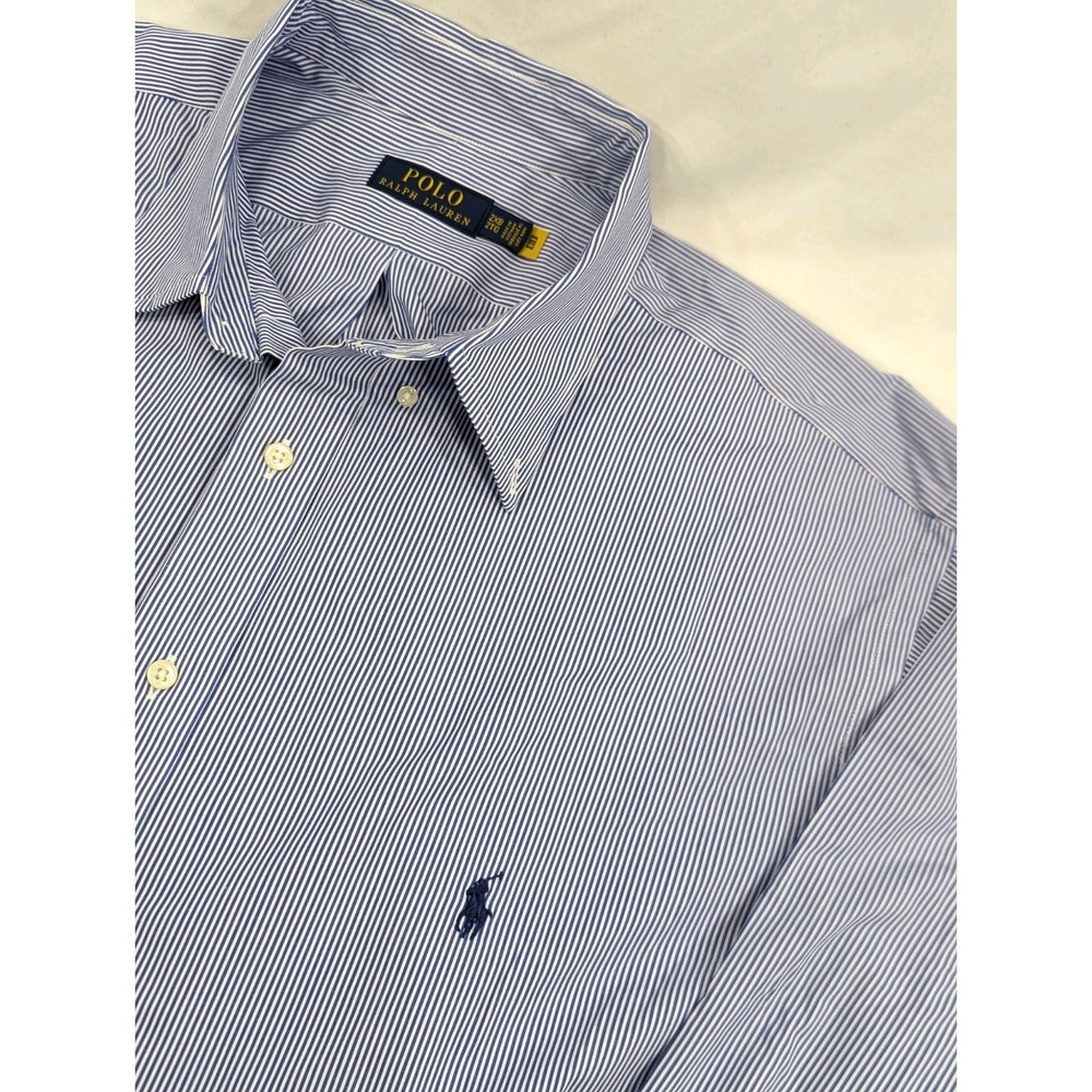 Ralph Lauren Shirt Mens 2XB Blue Tight Striped Seersucker Button Up Short Sleeve